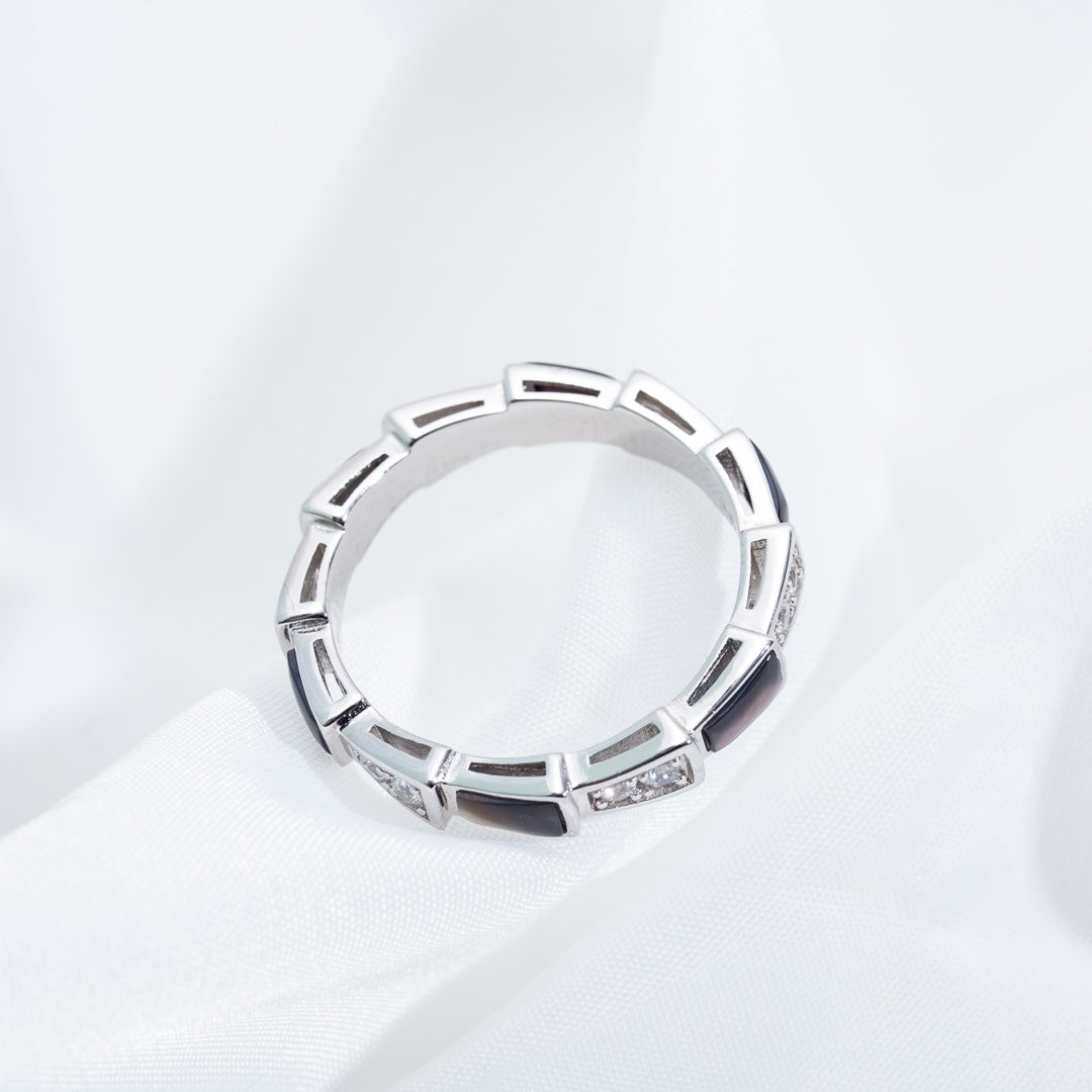 [Lumi Jewelry]SERPENTI RING SILVER  DIAMOND BLACK MOP 3MM