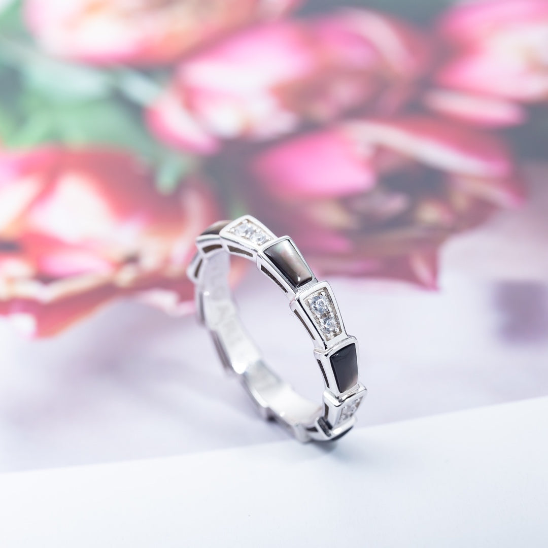 [Lumi Jewelry]SERPENTI RING SILVER  DIAMOND BLACK MOP 3MM
