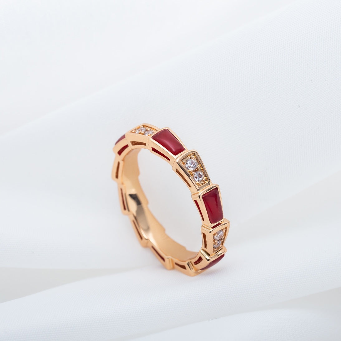 [Lumi Jewelry]SERPENTI RING PINK GOLD CARNELIAN DIAMOND 3MM
