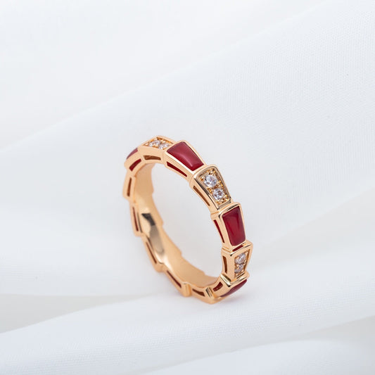 [Lumi Jewelry]SERPENTI RING PINK GOLD CARNELIAN DIAMOND 3MM