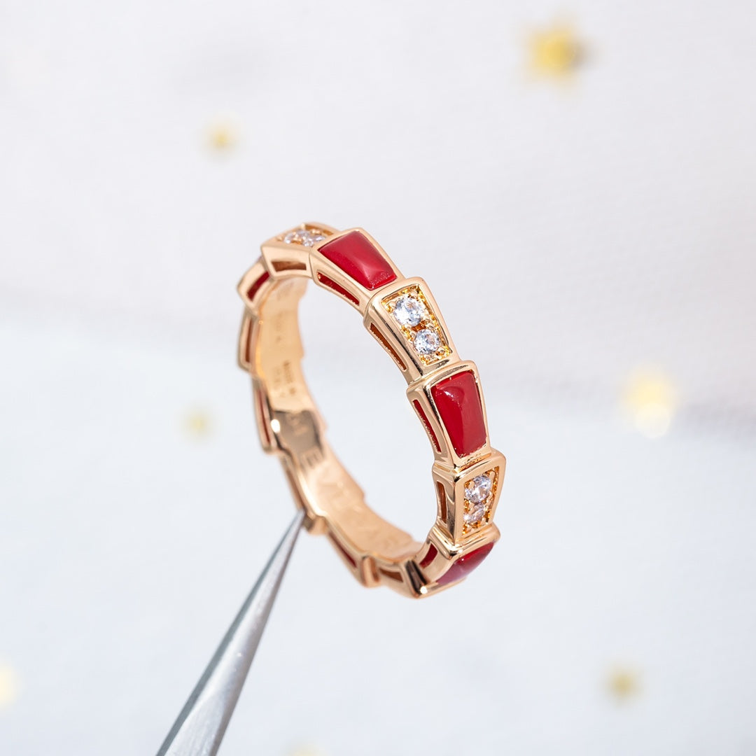 [Lumi Jewelry]SERPENTI RING PINK GOLD CARNELIAN DIAMOND 3MM