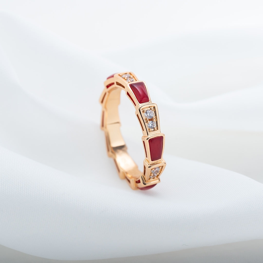 [Lumi Jewelry]SERPENTI RING PINK GOLD CARNELIAN DIAMOND 3MM