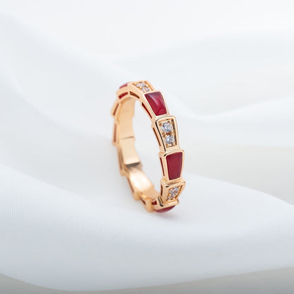[Lumi Jewelry]SERPENTI RING PINK GOLD CARNELIAN DIAMOND 3MM