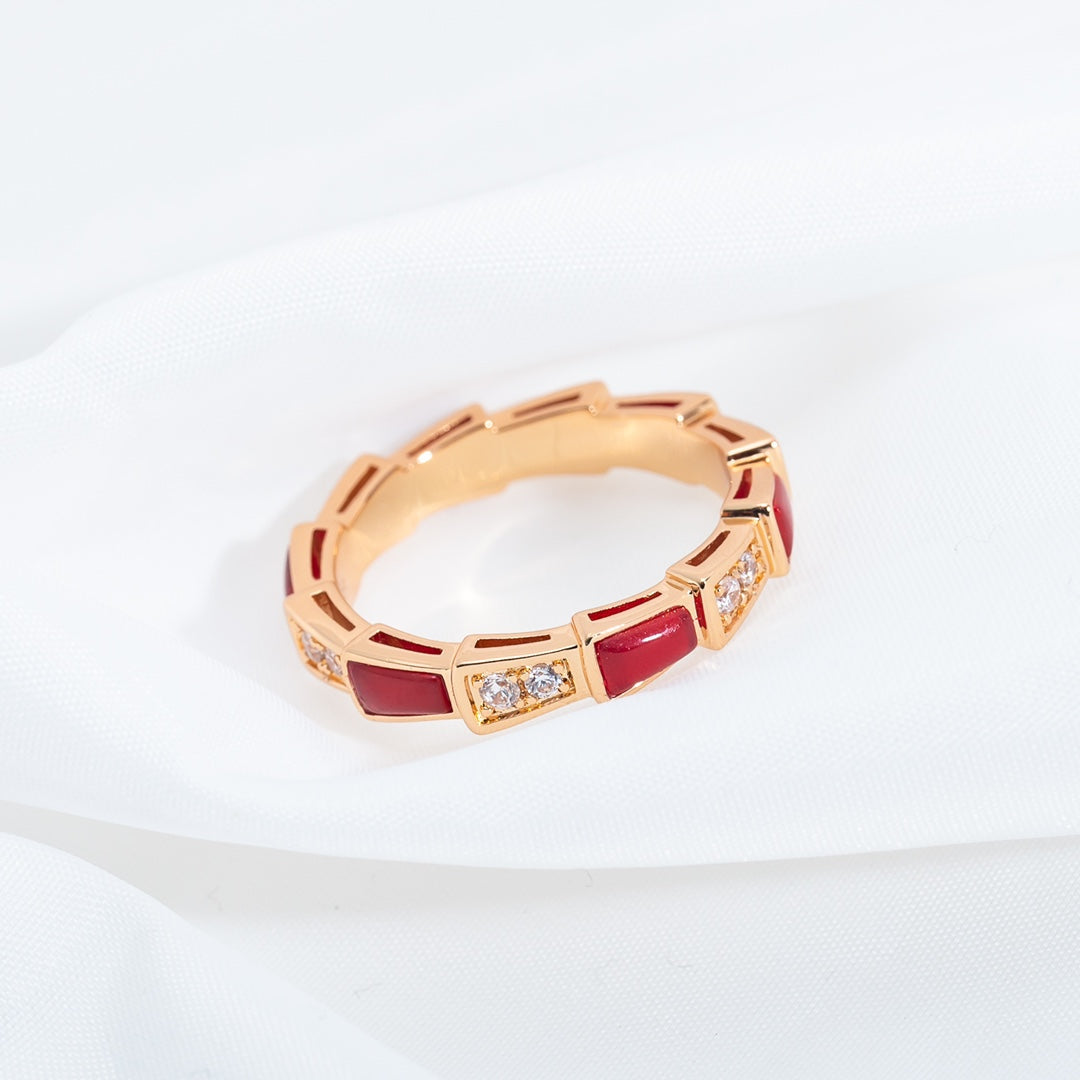 [Lumi Jewelry]SERPENTI RING PINK GOLD CARNELIAN DIAMOND 3MM