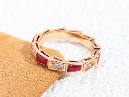 [Lumi Jewelry]SERPENTI RING PINK GOLD CARNELIAN DIAMOND 3MM
