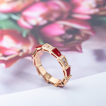 [Lumi Jewelry]SERPENTI RING PINK GOLD CARNELIAN DIAMOND 3MM