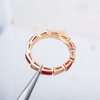 [Lumi Jewelry]SERPENTI RING PINK GOLD CARNELIAN DIAMOND 3MM