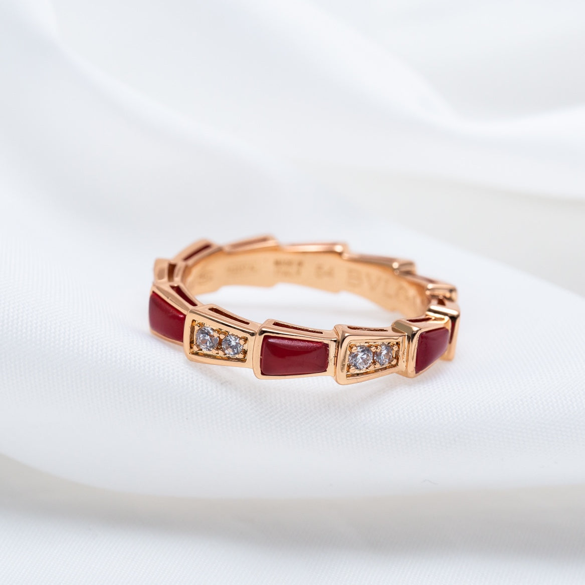 [Lumi Jewelry]SERPENTI RING PINK GOLD CARNELIAN DIAMOND 3MM