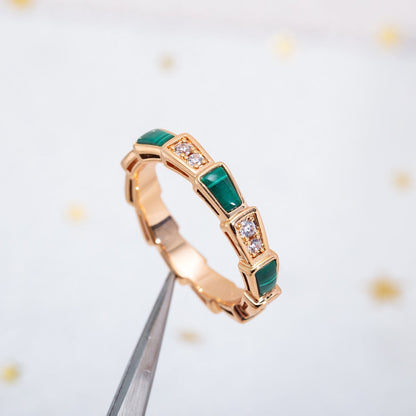 [Lumi Jewelry]SERPENTI RING PINK GOLD MALACHITE DIAMOND 3MM