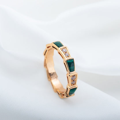 [Lumi Jewelry]SERPENTI RING PINK GOLD MALACHITE DIAMOND 3MM