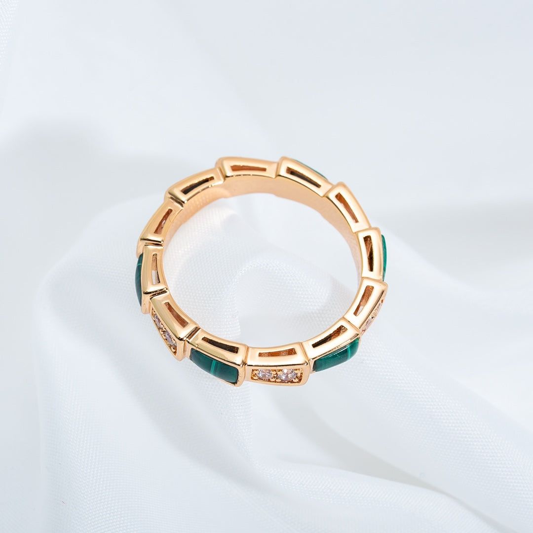 [Lumi Jewelry]SERPENTI RING PINK GOLD MALACHITE DIAMOND 3MM