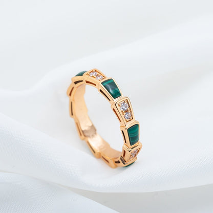 [Lumi Jewelry]SERPENTI RING PINK GOLD MALACHITE DIAMOND 3MM