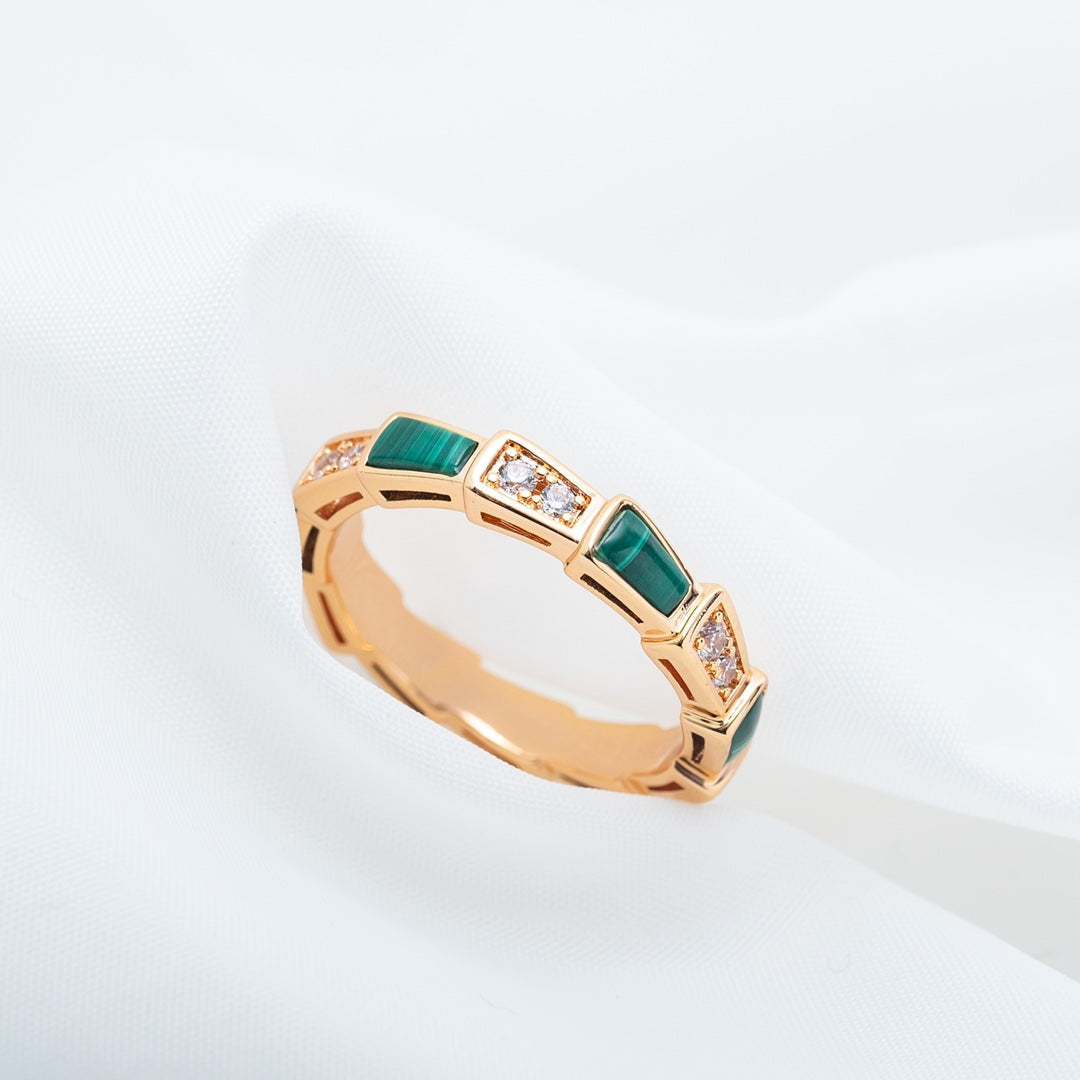 [Lumi Jewelry]SERPENTI RING PINK GOLD MALACHITE DIAMOND 3MM