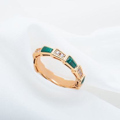 [Lumi Jewelry]SERPENTI RING PINK GOLD MALACHITE DIAMOND 3MM