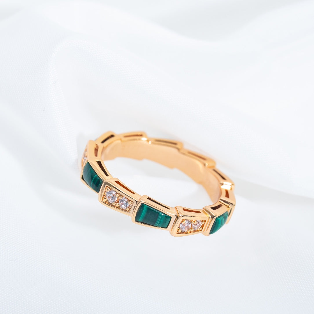 [Lumi Jewelry]SERPENTI RING PINK GOLD MALACHITE DIAMOND 3MM