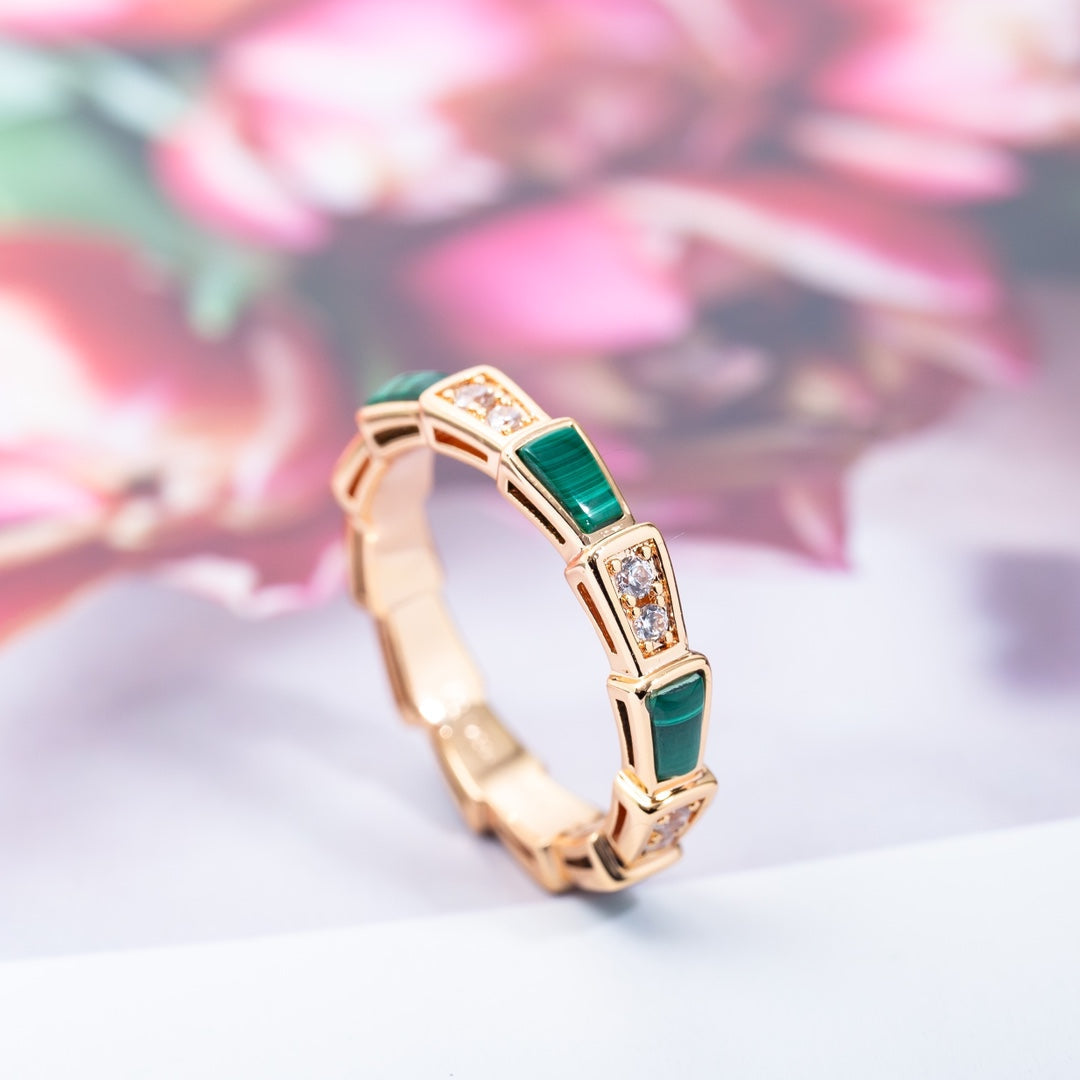[Lumi Jewelry]SERPENTI RING PINK GOLD MALACHITE DIAMOND 3MM