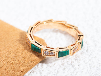 [Lumi Jewelry]SERPENTI RING PINK GOLD MALACHITE DIAMOND 3MM