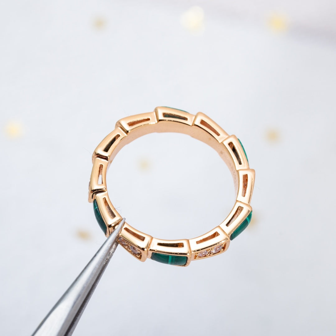 [Lumi Jewelry]SERPENTI RING PINK GOLD MALACHITE DIAMOND 3MM