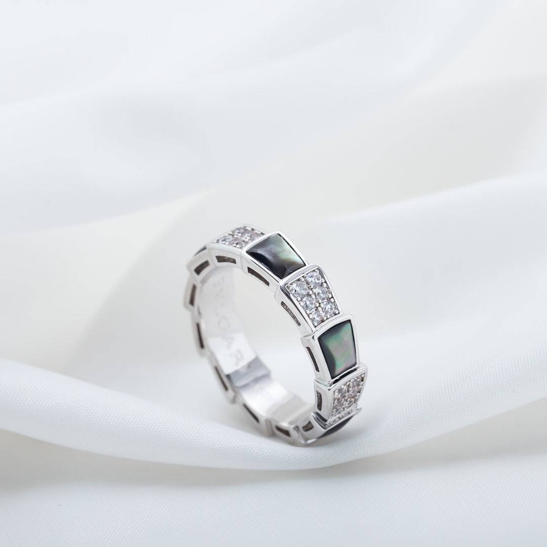 [Lumi Jewelry]SERPENTI RING SILVER DIAMOND BLACK MOP 4MM