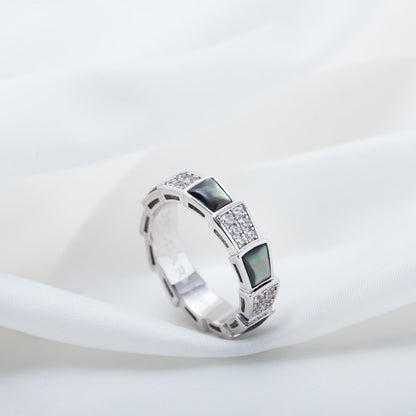 [Lumi Jewelry]SERPENTI RING SILVER DIAMOND BLACK MOP 4MM