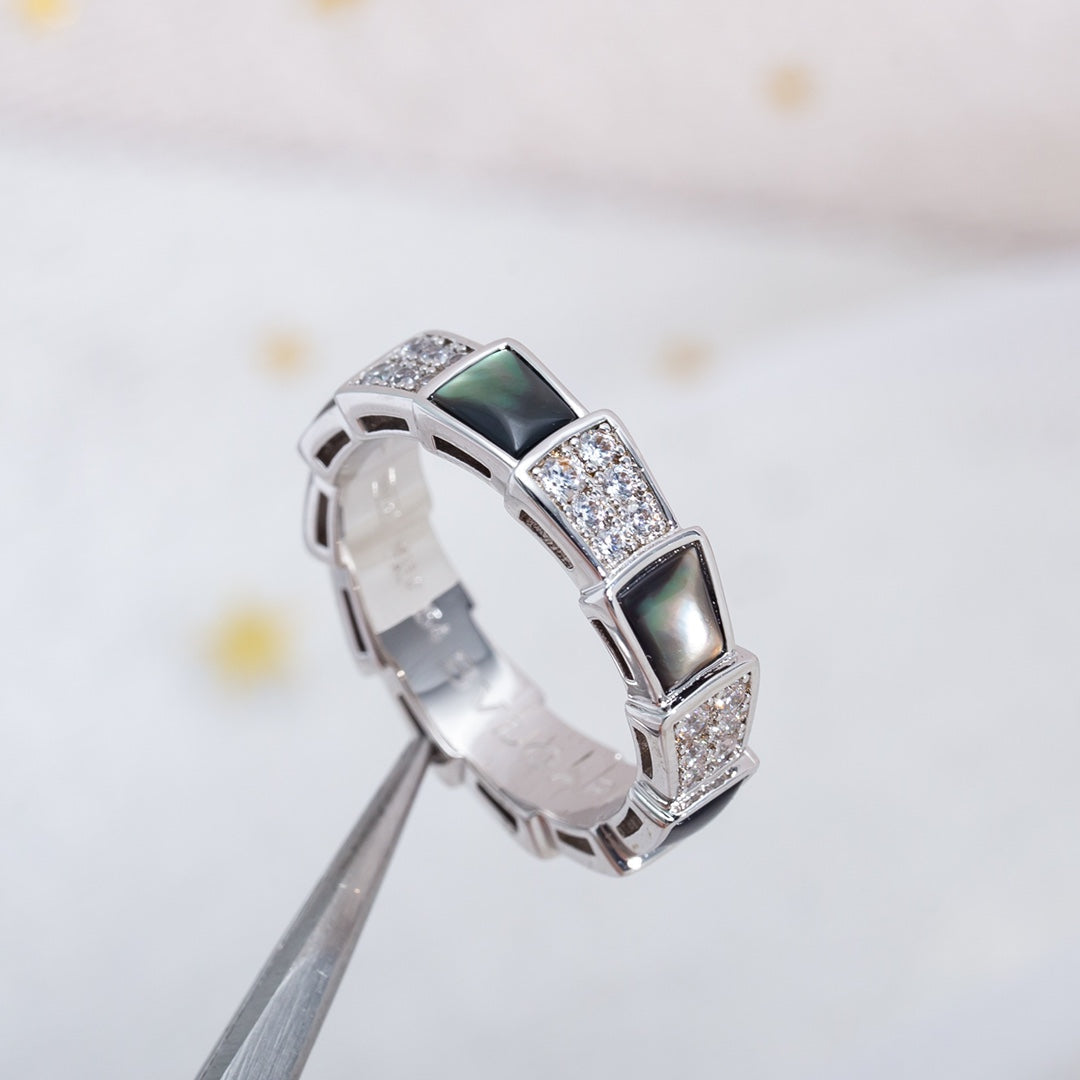 [Lumi Jewelry]SERPENTI RING SILVER DIAMOND BLACK MOP 4MM