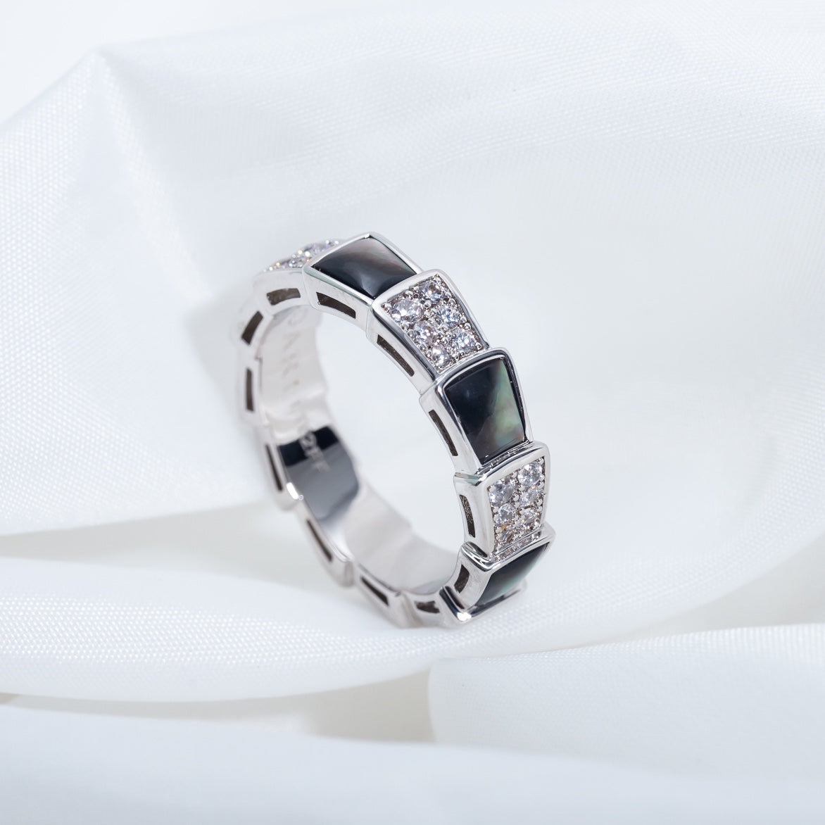 [Lumi Jewelry]SERPENTI RING SILVER DIAMOND BLACK MOP 4MM