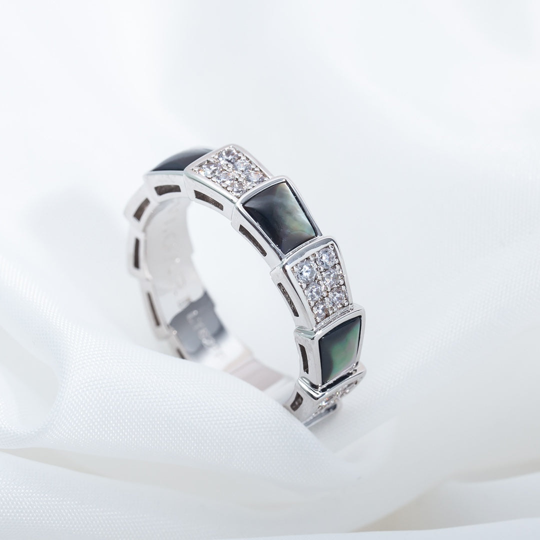 [Lumi Jewelry]SERPENTI RING SILVER DIAMOND BLACK MOP 4MM