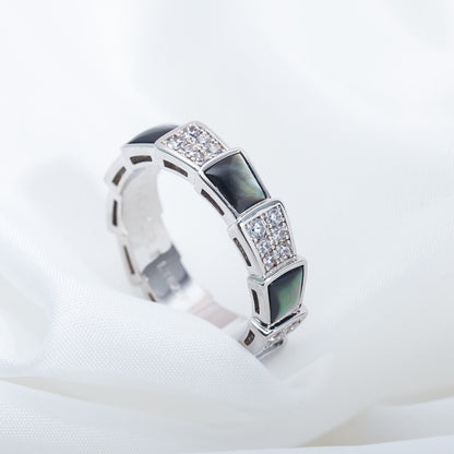 [Lumi Jewelry]SERPENTI RING SILVER DIAMOND BLACK MOP 4MM