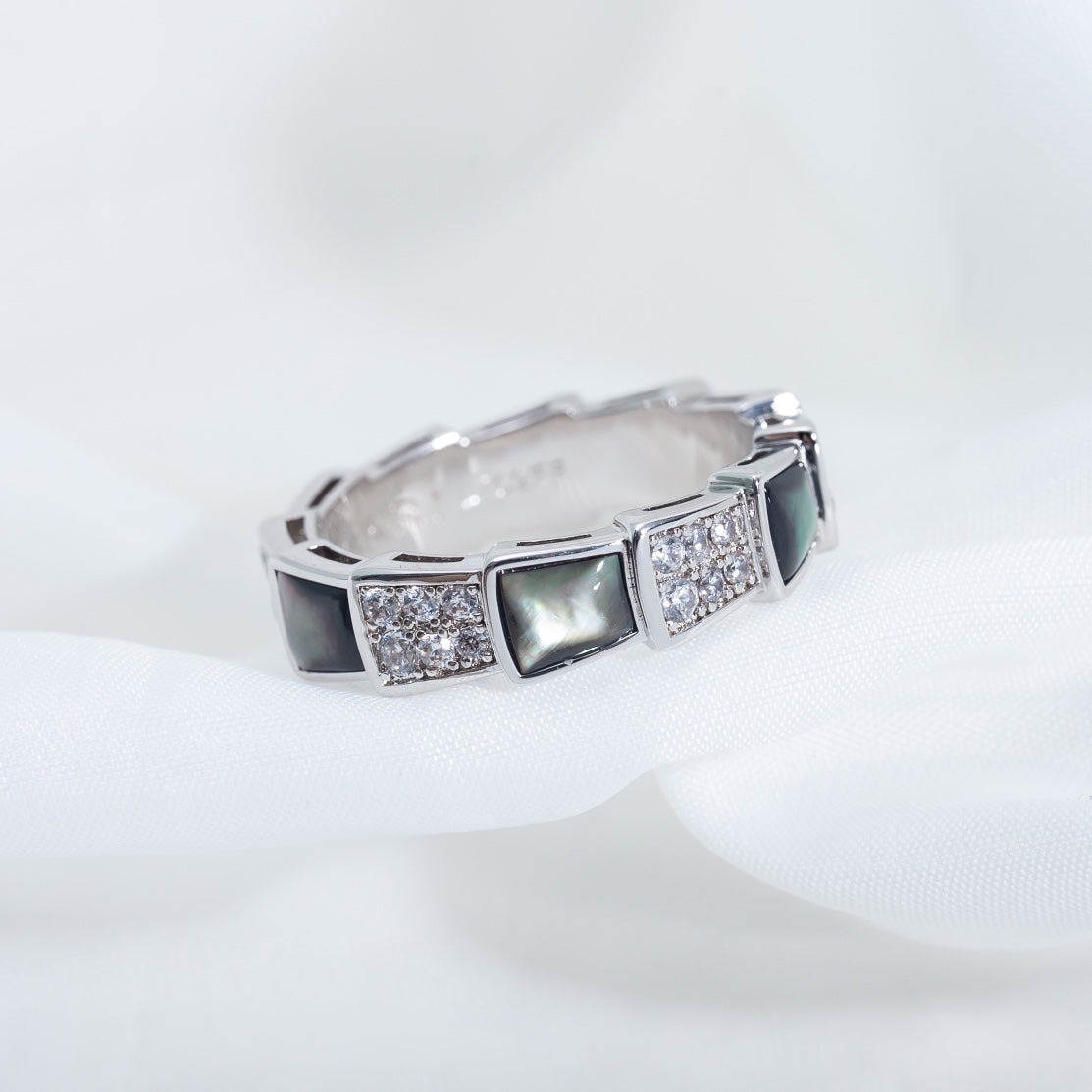 [Lumi Jewelry]SERPENTI RING SILVER DIAMOND BLACK MOP 4MM