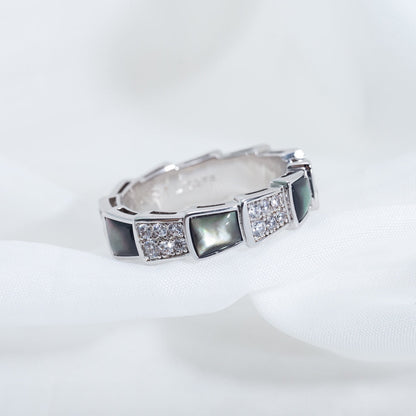 [Lumi Jewelry]SERPENTI RING SILVER DIAMOND BLACK MOP 4MM