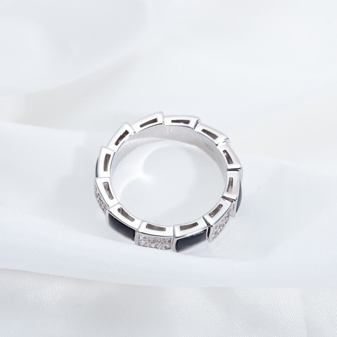 [Lumi Jewelry]SERPENTI RING SILVER DIAMOND BLACK MOP 4MM