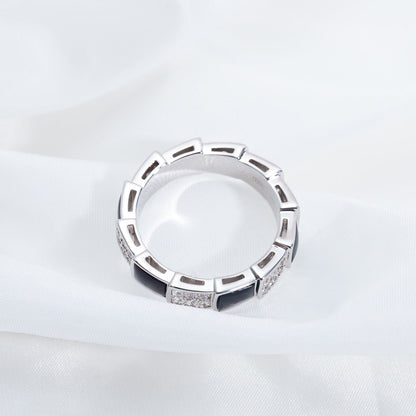 [Lumi Jewelry]SERPENTI RING SILVER DIAMOND BLACK MOP 4MM