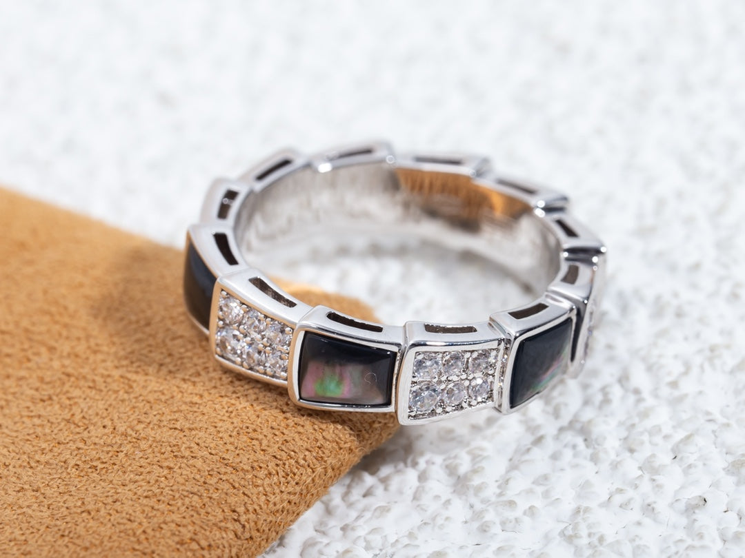 [Lumi Jewelry]SERPENTI RING SILVER DIAMOND BLACK MOP 4MM