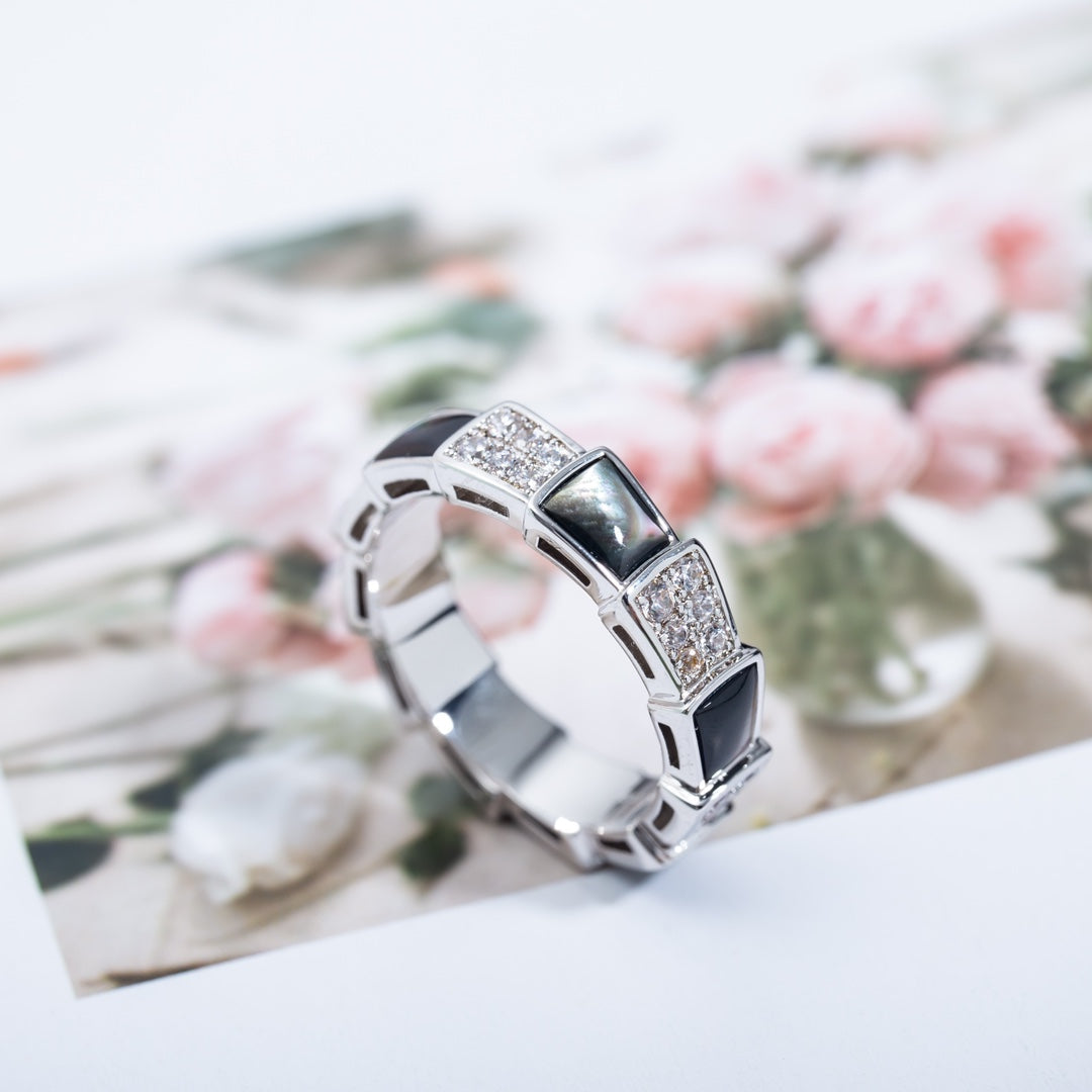 [Lumi Jewelry]SERPENTI RING SILVER DIAMOND BLACK MOP 4MM