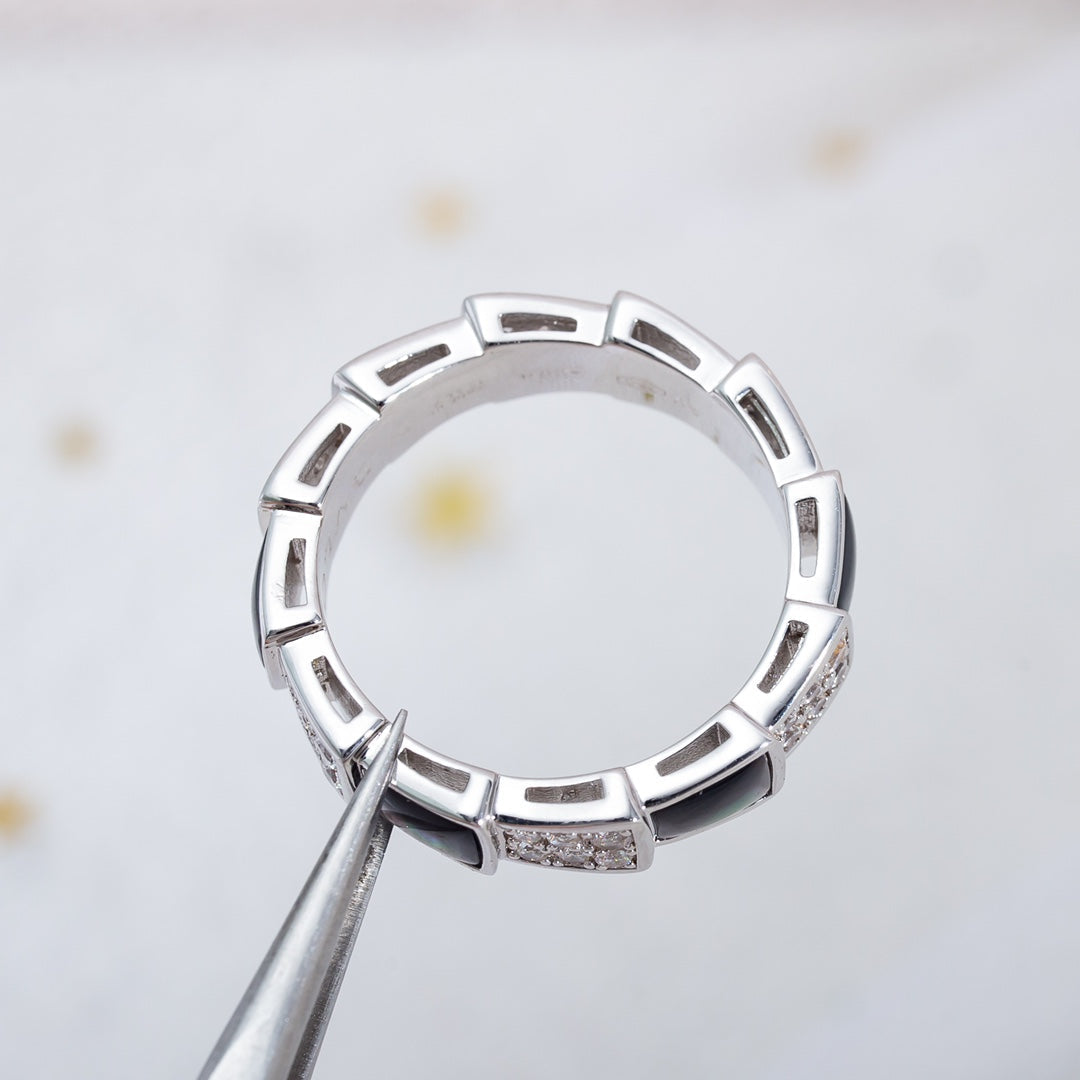 [Lumi Jewelry]SERPENTI RING SILVER DIAMOND BLACK MOP 4MM