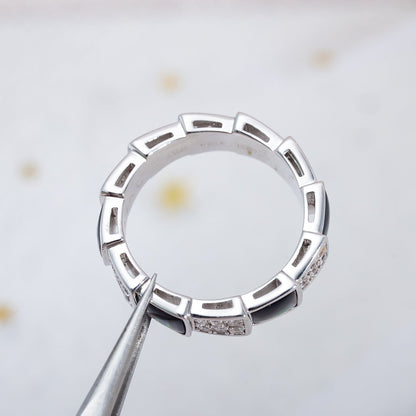 [Lumi Jewelry]SERPENTI RING SILVER DIAMOND BLACK MOP 4MM