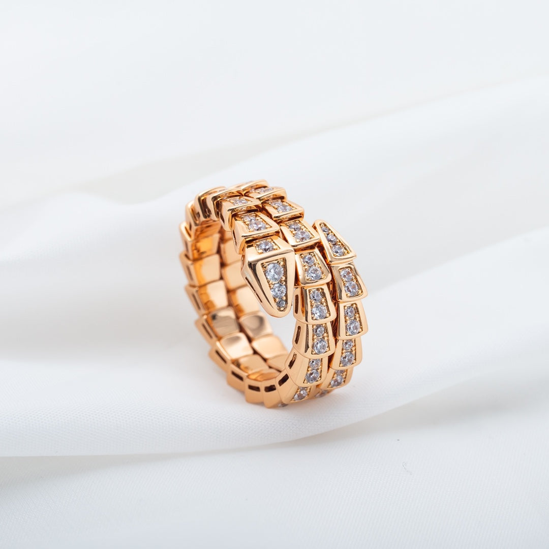 [Lumi Jewelry]SERPENTI RING PINK GOLD DIAMOND DOUBLE ROW