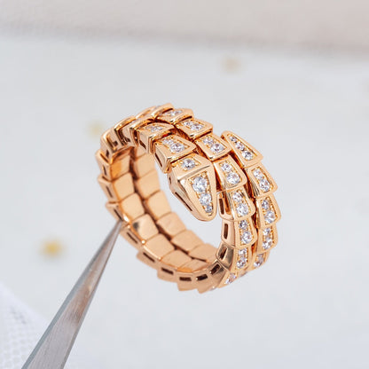 [Lumi Jewelry]SERPENTI RING PINK GOLD DIAMOND DOUBLE ROW