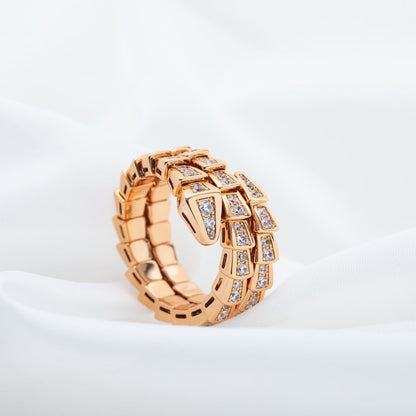 [Lumi Jewelry]SERPENTI RING PINK GOLD DIAMOND DOUBLE ROW