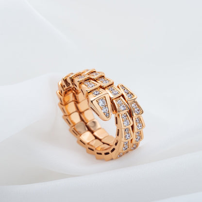 [Lumi Jewelry]SERPENTI RING PINK GOLD DIAMOND DOUBLE ROW