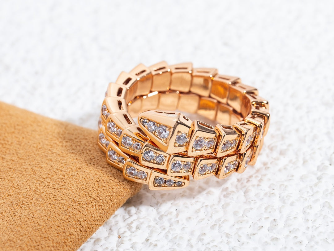 [Lumi Jewelry]SERPENTI RING PINK GOLD DIAMOND DOUBLE ROW