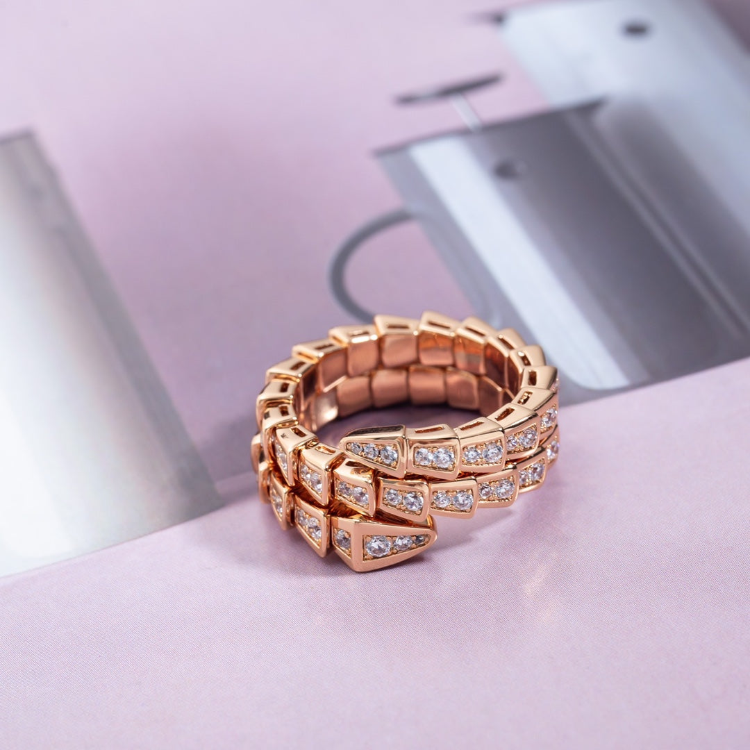 [Lumi Jewelry]SERPENTI RING PINK GOLD DIAMOND DOUBLE ROW