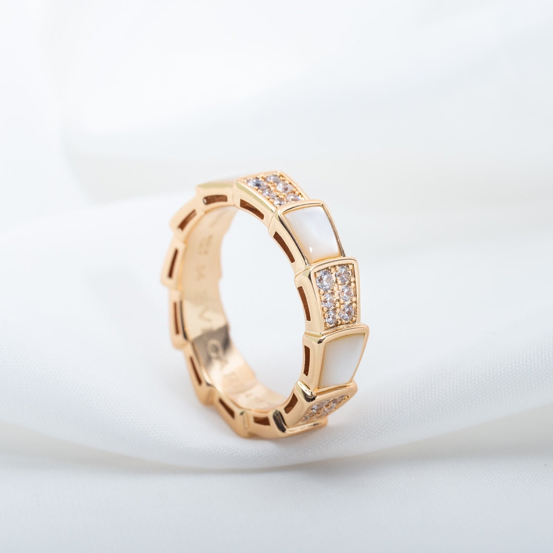 [Lumi Jewelry]SERPENTI RING PINK GOLD MOP DIAMOND PAVED 4MM