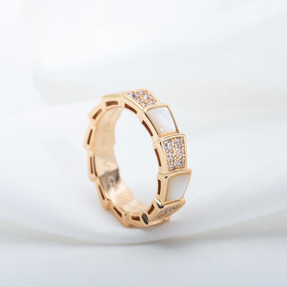 [Lumi Jewelry]SERPENTI RING PINK GOLD MOP DIAMOND PAVED 4MM