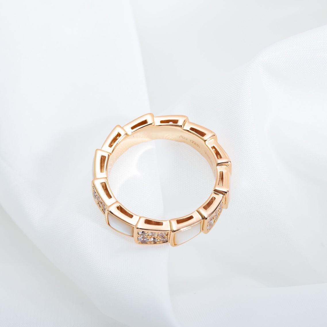 [Lumi Jewelry]SERPENTI RING PINK GOLD MOP DIAMOND PAVED 4MM
