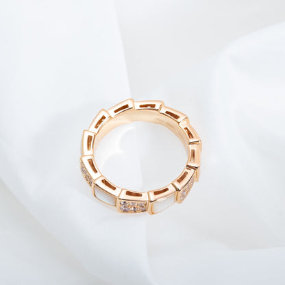[Lumi Jewelry]SERPENTI RING PINK GOLD MOP DIAMOND PAVED 4MM