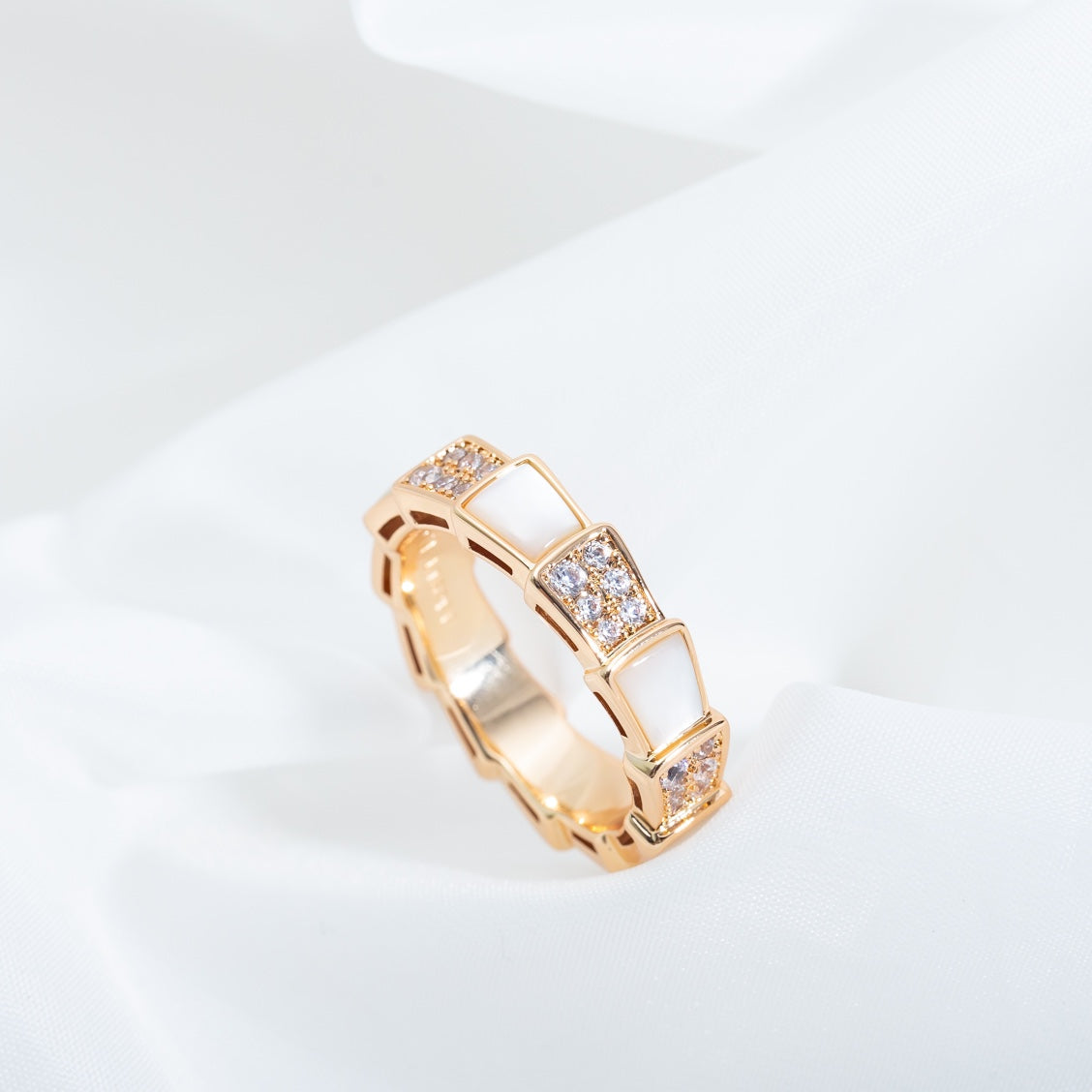[Lumi Jewelry]SERPENTI RING PINK GOLD MOP DIAMOND PAVED 4MM