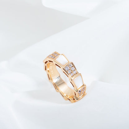 [Lumi Jewelry]SERPENTI RING PINK GOLD MOP DIAMOND PAVED 4MM