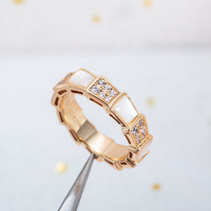 [Lumi Jewelry]SERPENTI RING PINK GOLD MOP DIAMOND PAVED 4MM