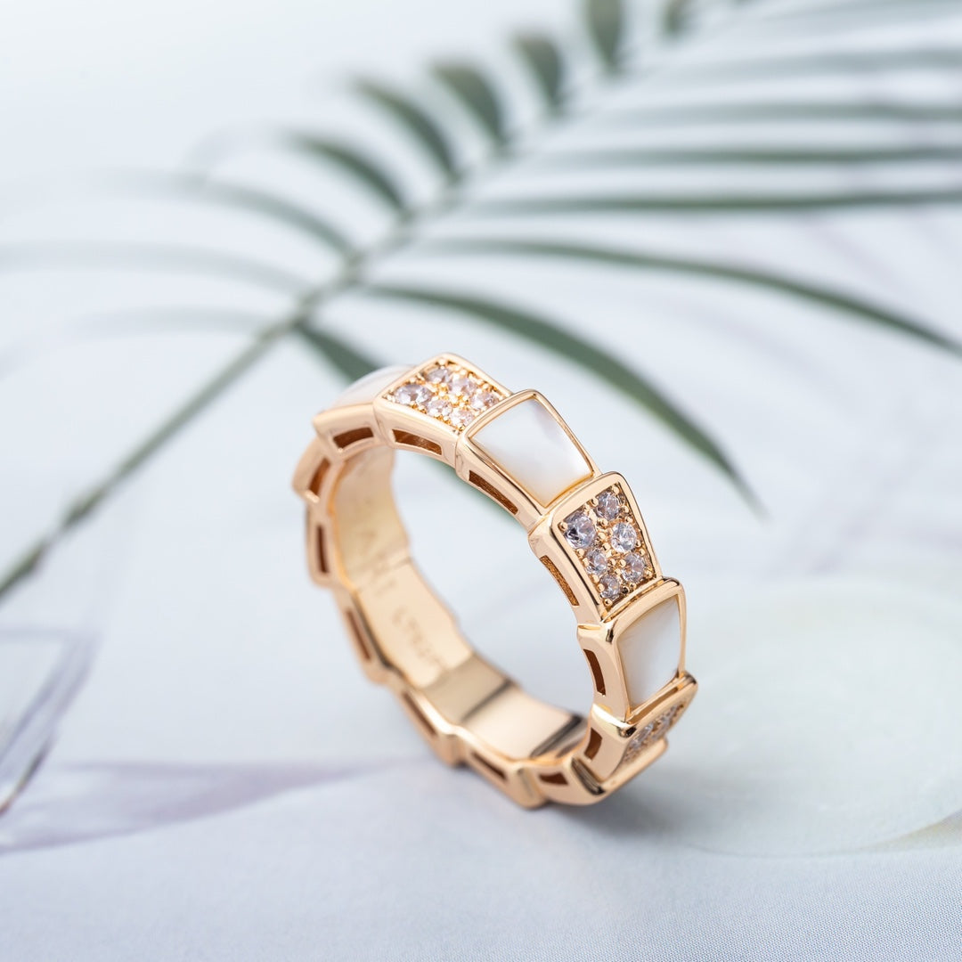 [Lumi Jewelry]SERPENTI RING PINK GOLD MOP DIAMOND PAVED 4MM